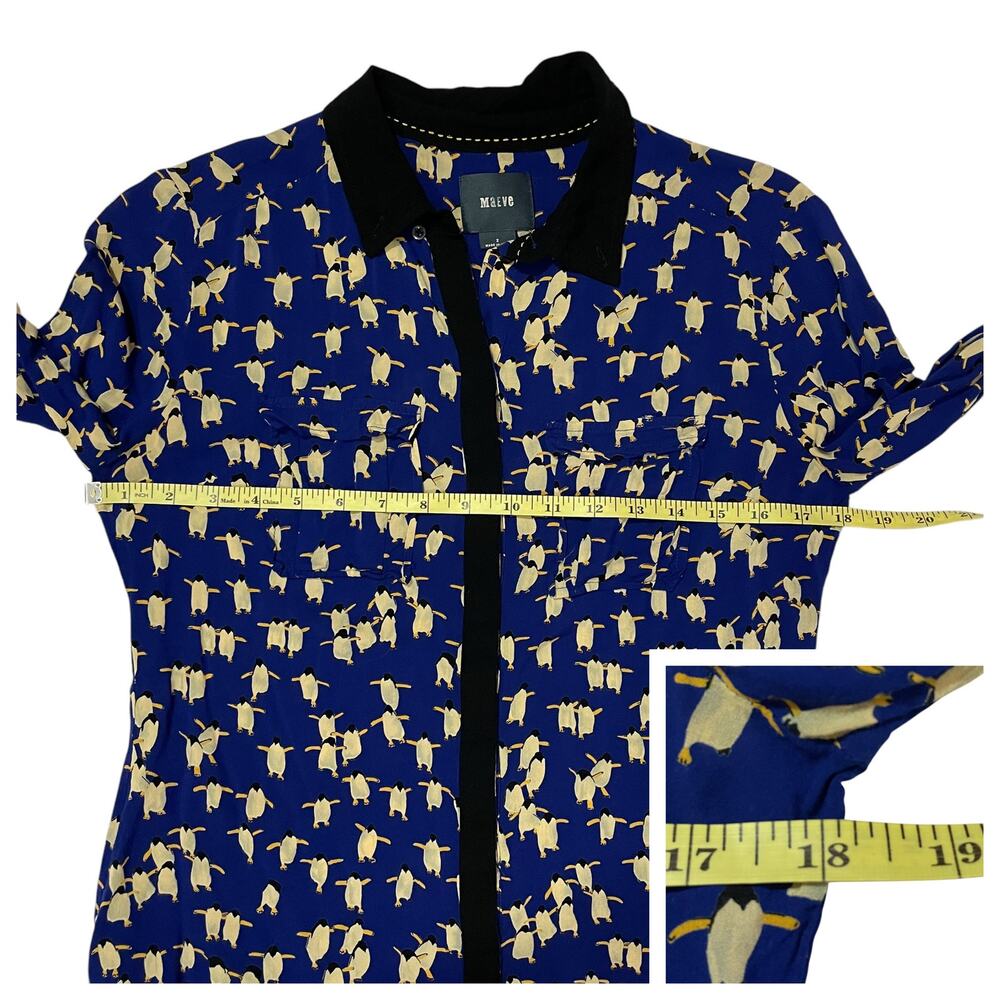Anthropologie Maeve Bagatelle Buttondown Penguin Blouse - Blue - 2 - Picture 5 of 14